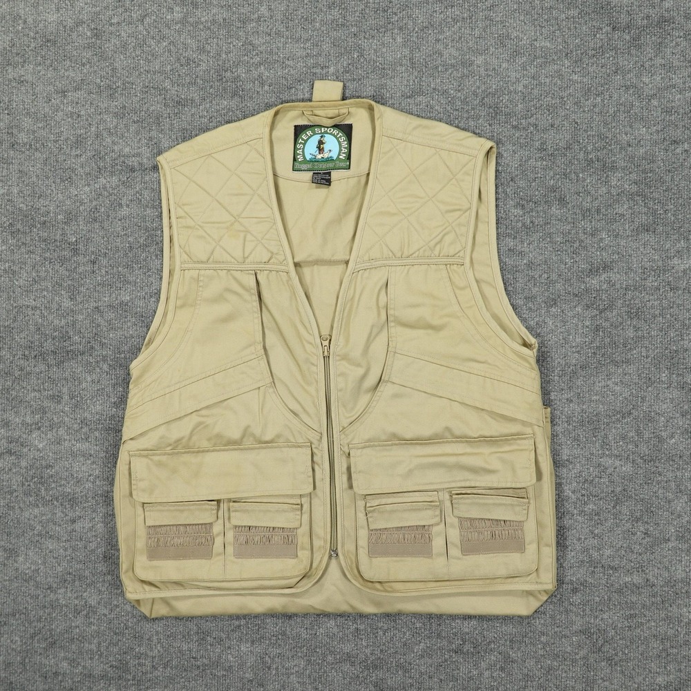 Master Sportsman Vest Mens Large Khaki Hunting Shooting Zip Game Pouch Pockets